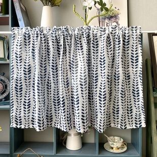 北欧厨房半帘短帘门帘窗帘窗纱帘蓝点印花简约日式橱柜帘半截帘