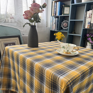黄色格复古桌布苏格兰餐桌布长方形家用台布艺拍照高级感布茶几布