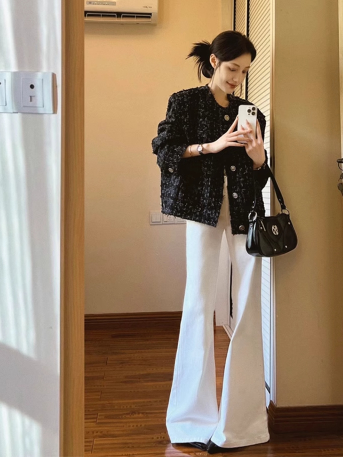 加长白色微喇牛仔裤女2025秋季新款高腰显瘦修身时尚百搭拖地裤子