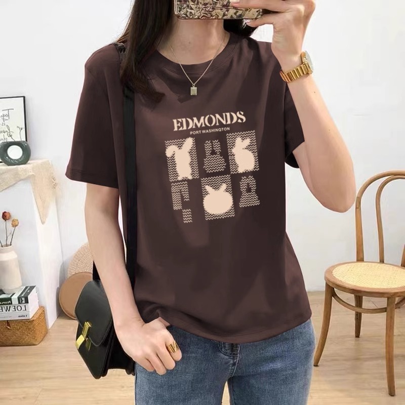 纯棉短袖T恤女2025薄款夏季新款宽松正肩圆领半袖女士T恤上衣百搭