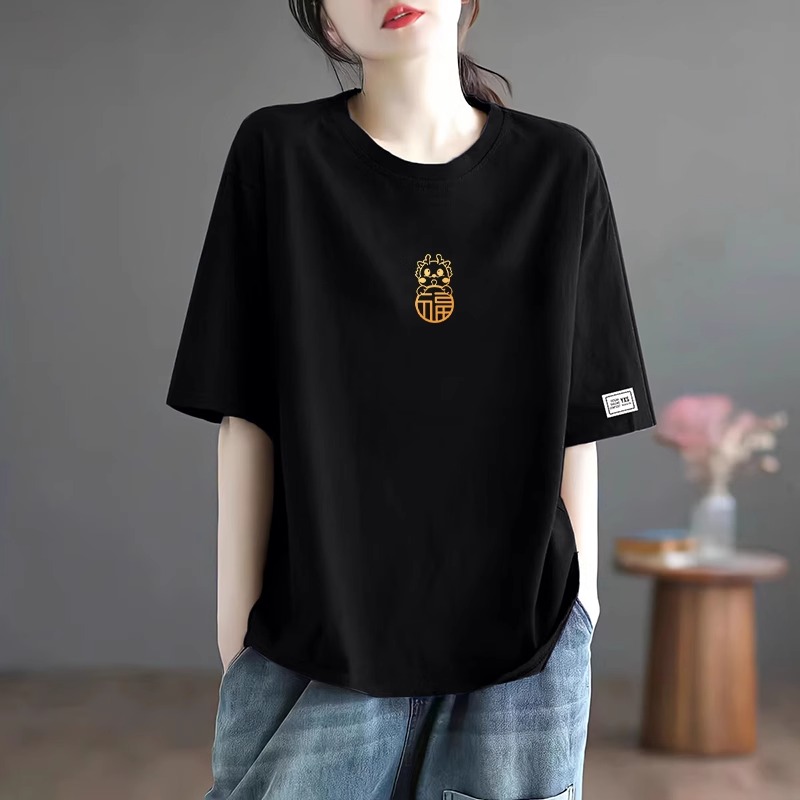 2025新款纯棉短袖t恤女夏装宽松大码显瘦遮肉遮肚子正肩半袖上衣