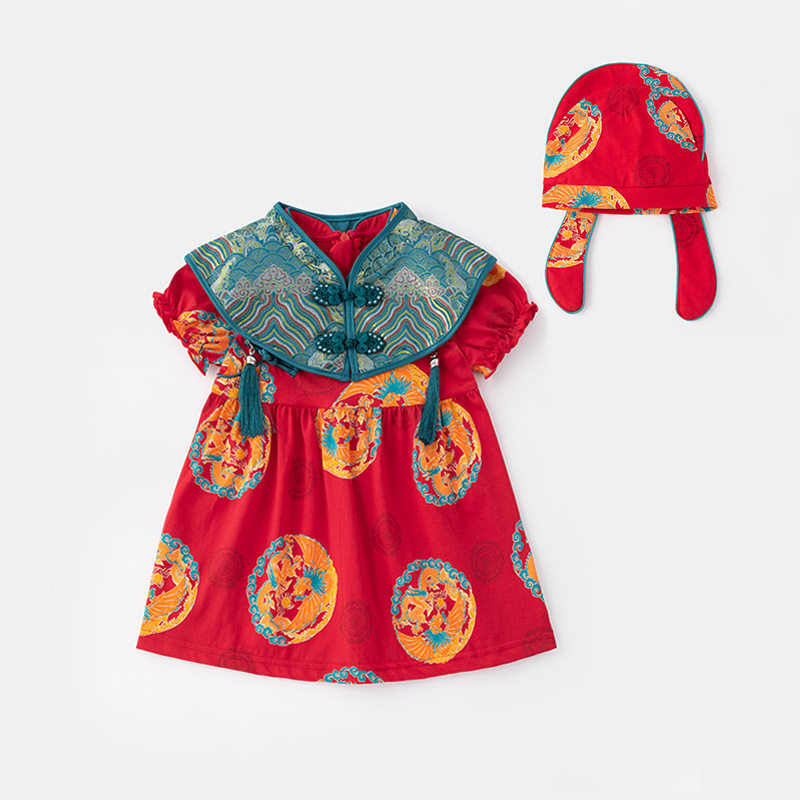 2025年夏季新款女宝宝周岁礼服女童唐装连衣裙中国风喜庆套装5258