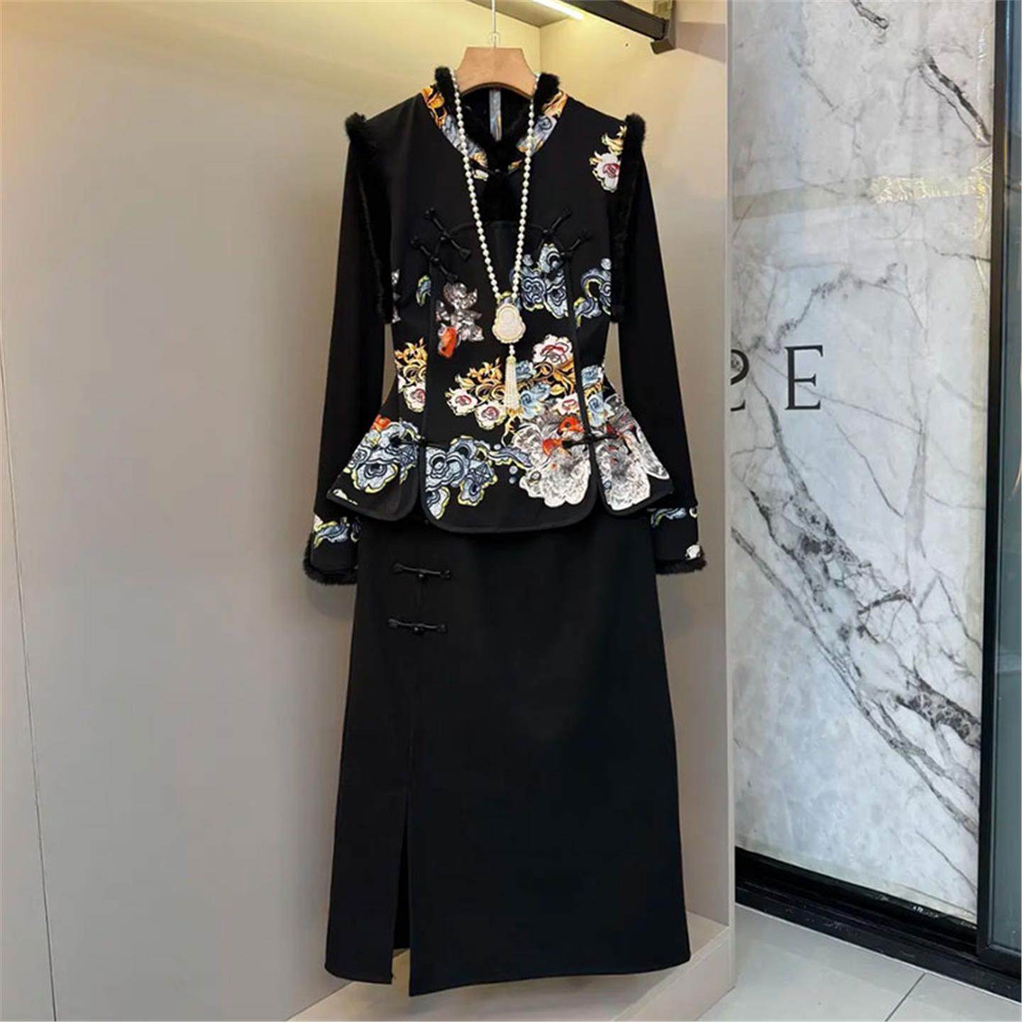 中式复古套装胖妹妹大码女装百搭拼接打底衫提花马甲半身裙三件套,女装/女士精品,大码套装,淘宝优惠券,粉丝福利购,淘宝优惠卷