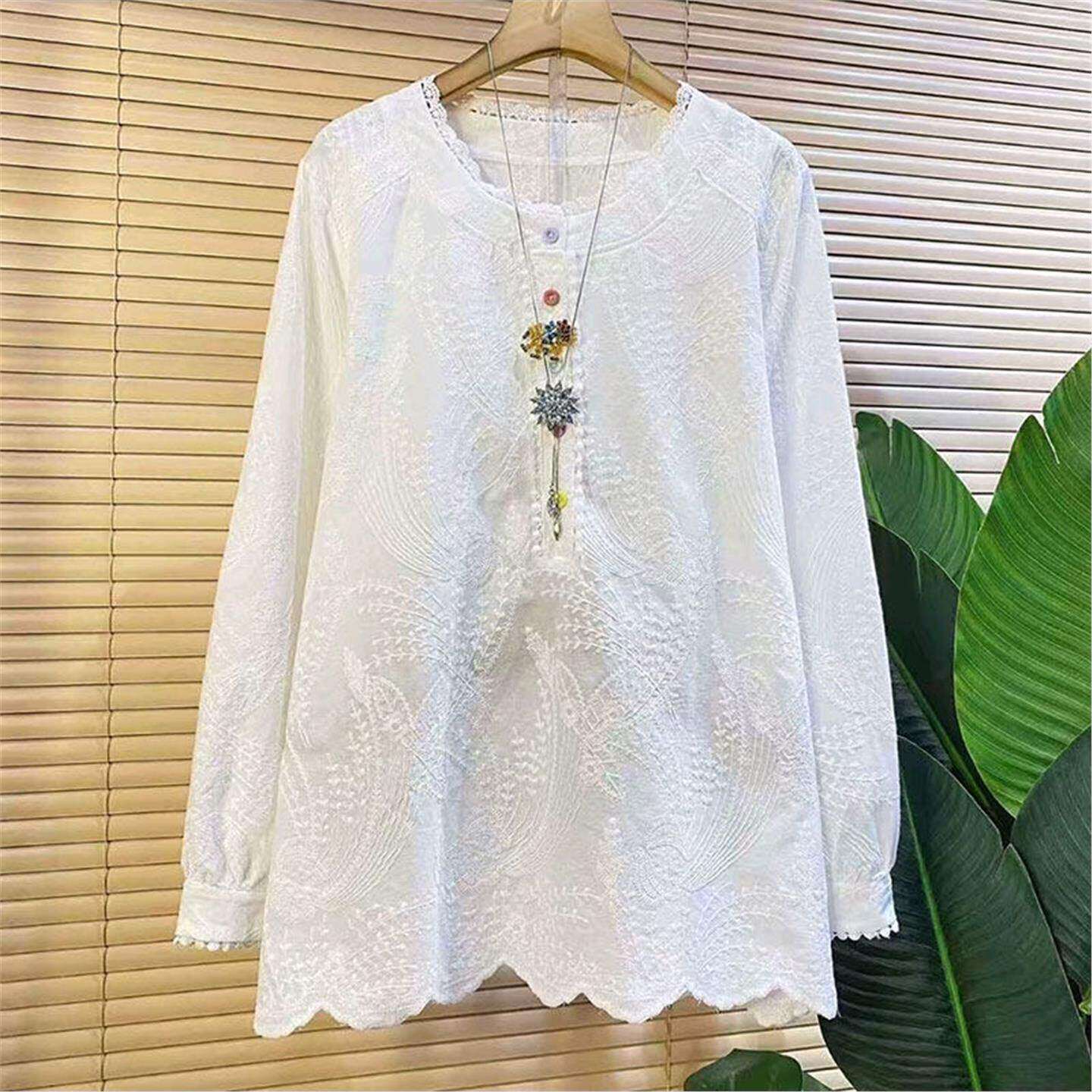 2026春季新款韩版圆领重工刺绣宽松大衫大码女装胖mm洋气显瘦上衣