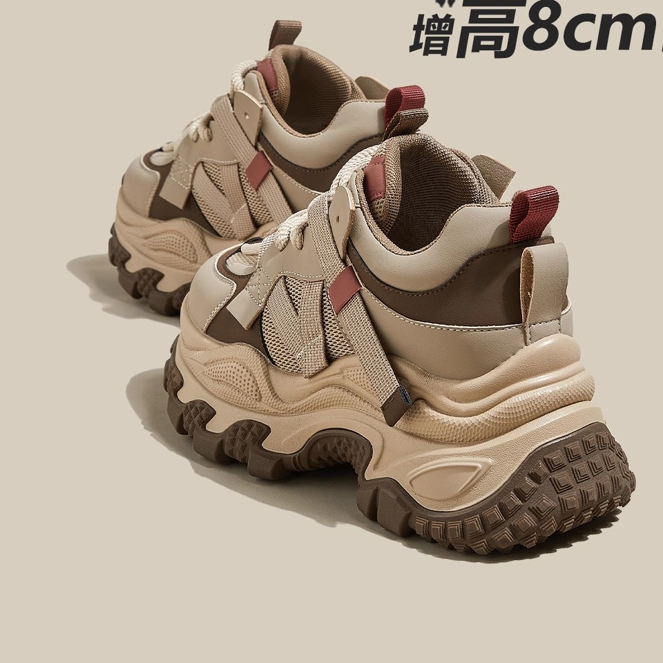 厚底鞋休闲百搭老爹鞋女款2025新款秋季真皮透气小个子运动鞋