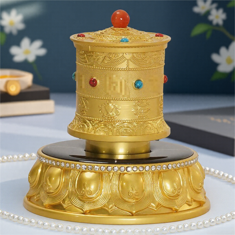 迷你车载太阳能转金轮电池光能双驱动车内饰品藏族转简经转轮摆件