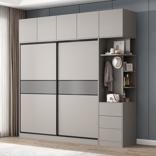 奶油灰推拉门衣柜实木生态板衣橱