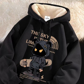 卫衣男青少年保暖加绒加厚新款 羊羔绒上衣潮2025秋冬款 宽松连帽