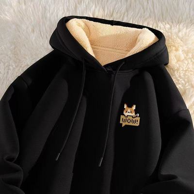 卫衣男2025秋冬款新款宽松保暖加绒加厚上衣潮连帽羊羔绒青少年