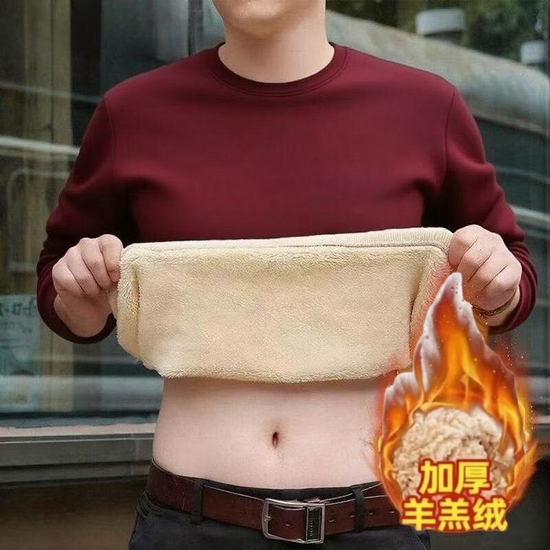 冬季加绒保暖羊羔绒套头卫衣男ins美式宽松休闲加厚打底衫男外套