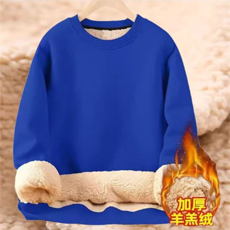 无帽羊羔绒卫衣男圆领加绒秋冬款