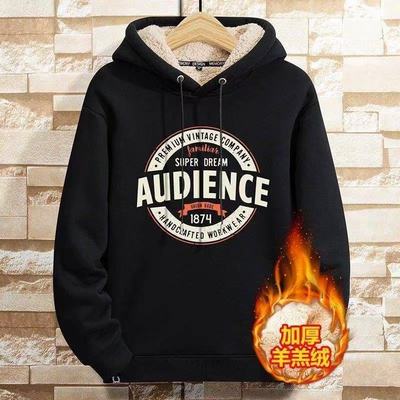 保暖羊羔绒加绒加厚新款卫衣男青少年2025秋冬款宽松上衣潮连帽