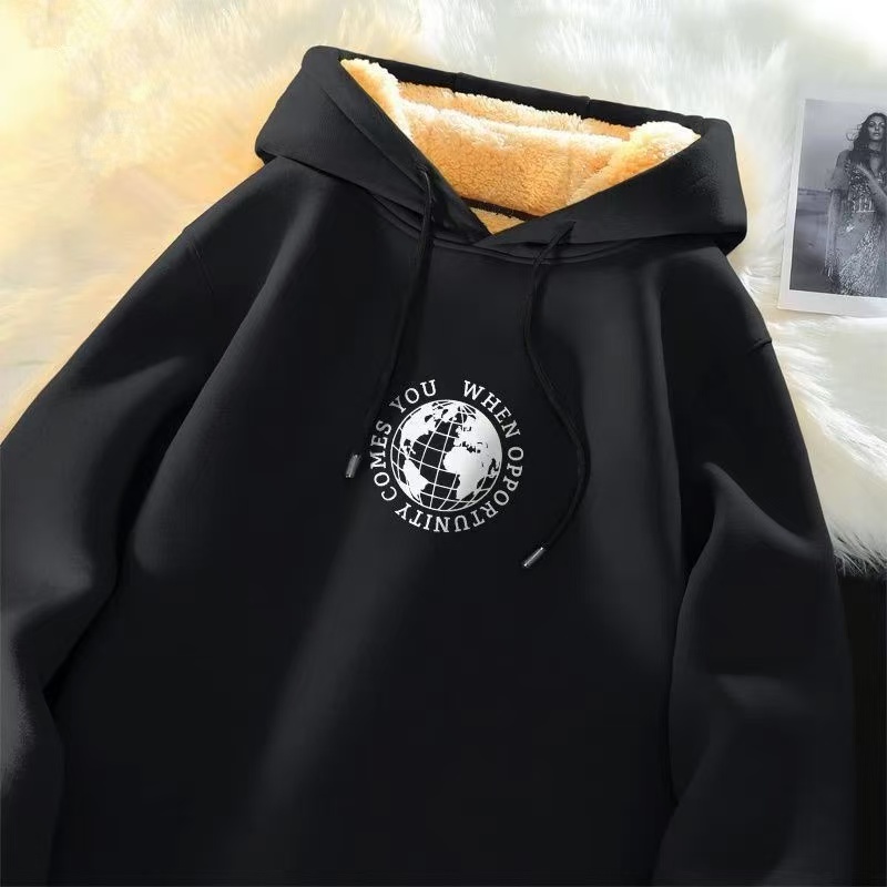 上衣潮青少年卫衣男加绒加厚宽松2024秋冬款羊羔绒连帽保暖新款