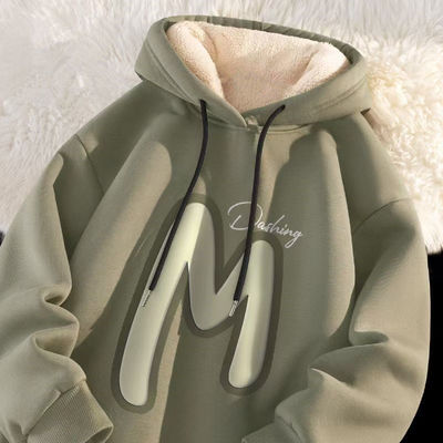 美式连帽卫衣男士2025秋冬羊羔绒