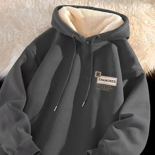 美式套头羊羔绒卫衣男女款连帽保暖加绒休闲外套冬装学生上衣12