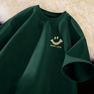 男款 短袖 夏季 墨绿色男生半袖 宽松青少年休闲上衣12 t恤男2025新款