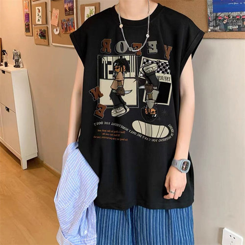 无袖t恤男潮流夏季圆领潮牌宽松坎肩男装运动健身篮球砍袖背心12