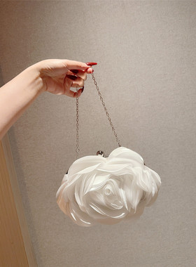 跨境新款晚宴包白色花朵仙女包搭配晚礼服旗袍包浪漫婚礼包派对包