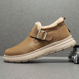 雪地靴男款棉靴2025新款加绒加厚短筒棉靴真皮软底勃肯鞋男保暖鞋