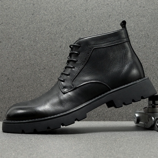 牛皮男士马丁靴2025秋冬新款高帮皮鞋软底系带切尔西靴男款真皮靴