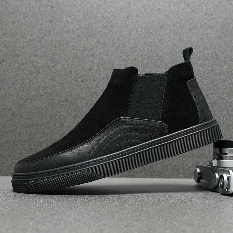 真皮男鞋切尔西靴2025秋冬翻毛磨砂皮靴平底加绒保暖棉鞋男高帮鞋