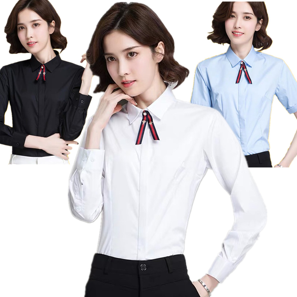竹纤维衬衫女长袖方领韩版修身免熨烫大码防走光职业装衬衣工作服