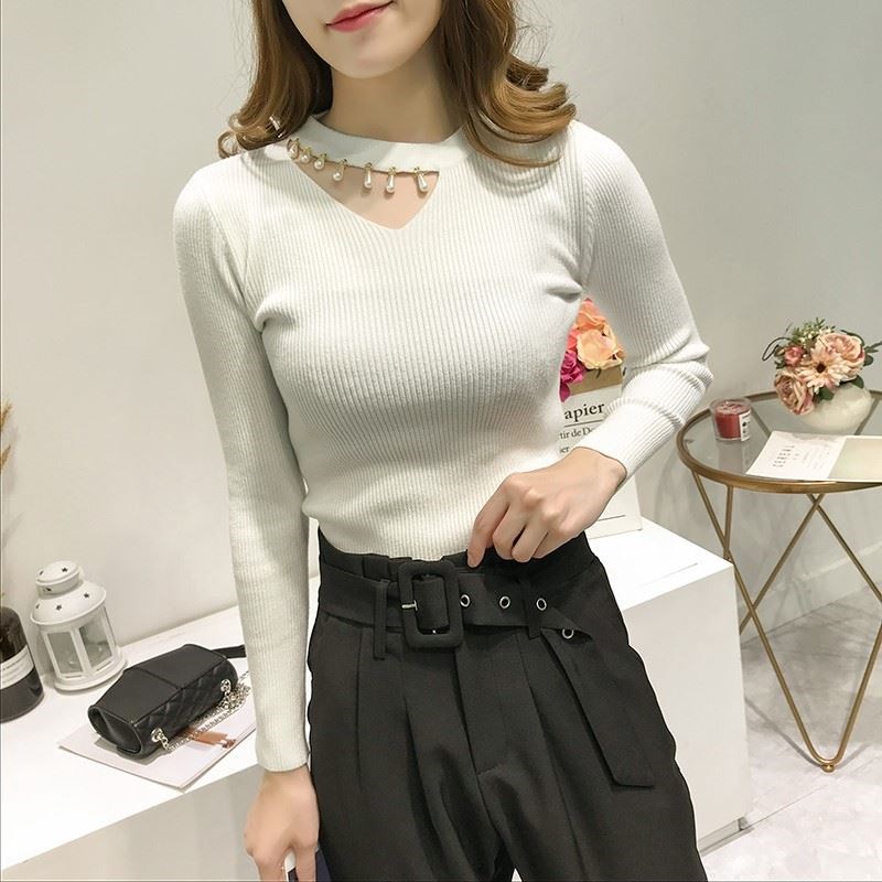 Nail bead Long sleeve Socket 2018 new pattern Korean Edition Scheming halter Self cultivation knitting sweater jacket Base coatin the Women's clothing/Boutique , Wool sweater  category - from Buy2taobao.com to provide professional Taobao agent buy service