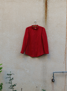 PUBU CLOTHES｜正红色羊毛棉混纺长袖单衣中高领打底衫设计师面料