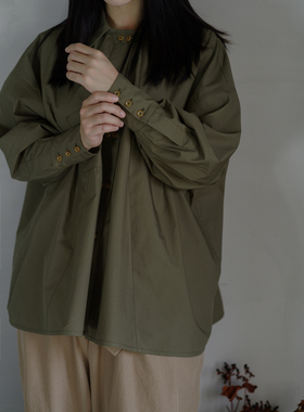 PUBU CLOTHES | 军绿色新疆长绒棉大轮廓感长袖衬衫