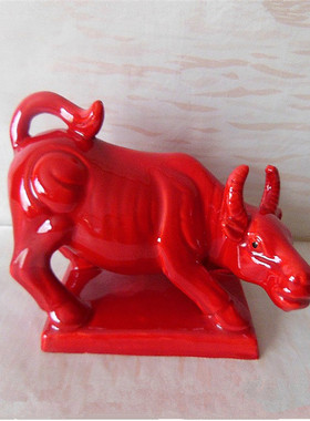 亏钱清货红色牛唐三彩红牛摆件牛陶瓷工艺品风水客厅家居摆设装饰