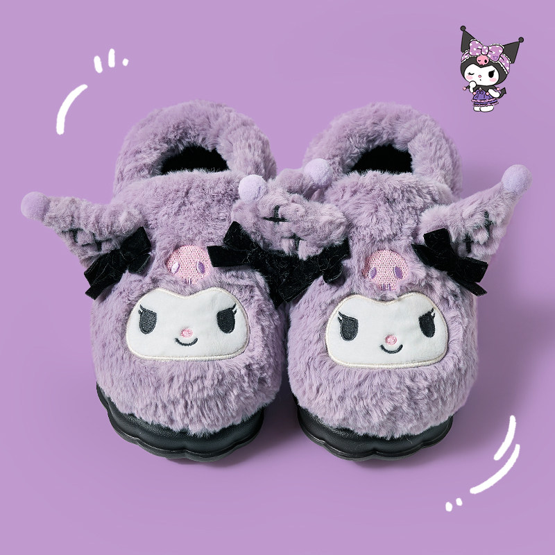 三丽鸥库洛米棉鞋卡通棉拖鞋女士秋冬包跟可爱家居室内增高加厚底