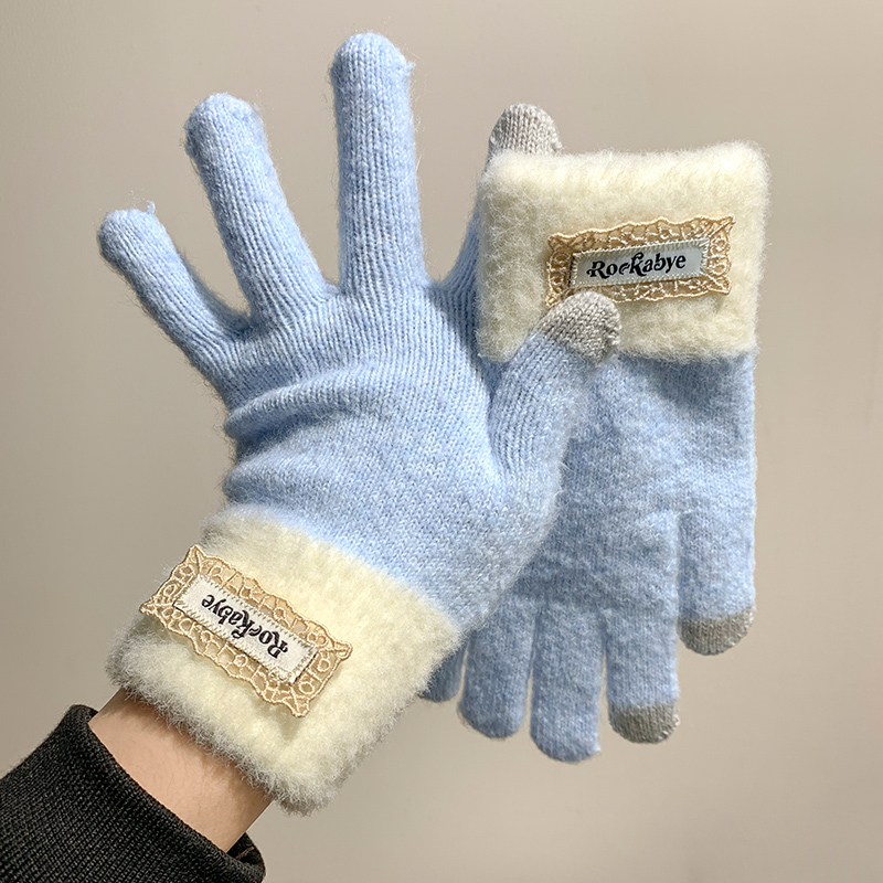 韩系针织毛绒手套女加厚保暖防寒