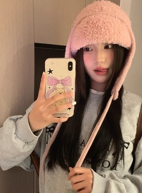韩版ins百搭秋冬季女加厚毛绒护耳包头帽保暖系带防风防寒雷锋帽