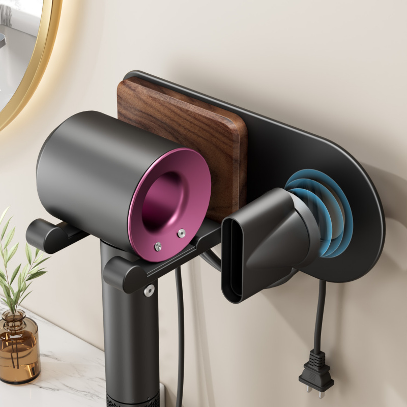 胡桃木免打孔吹风机置物架壁挂支