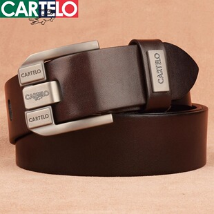 卡帝乐鳄鱼牛皮皮带男真皮针扣腰带头休闲休闲百搭简约牛仔层裤 带