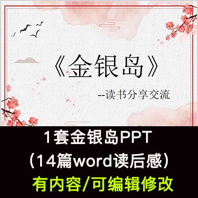 读书分享会 金银岛 名著导读后感阅读分享ppt模板课件