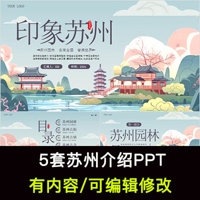 江苏苏州城市印象家乡旅游美食风景文化介绍宣传攻略相册PPT模板