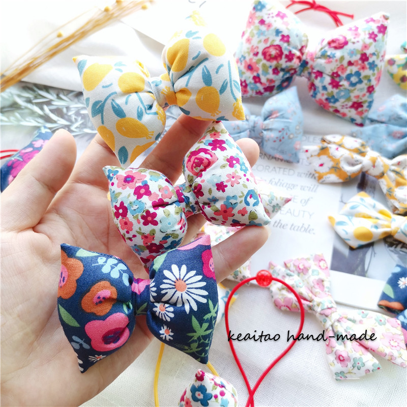 可爱淘手作 女童儿童可爱胖嘟嘟碎花布艺蝴蝶结发绳发夹丸子头饰