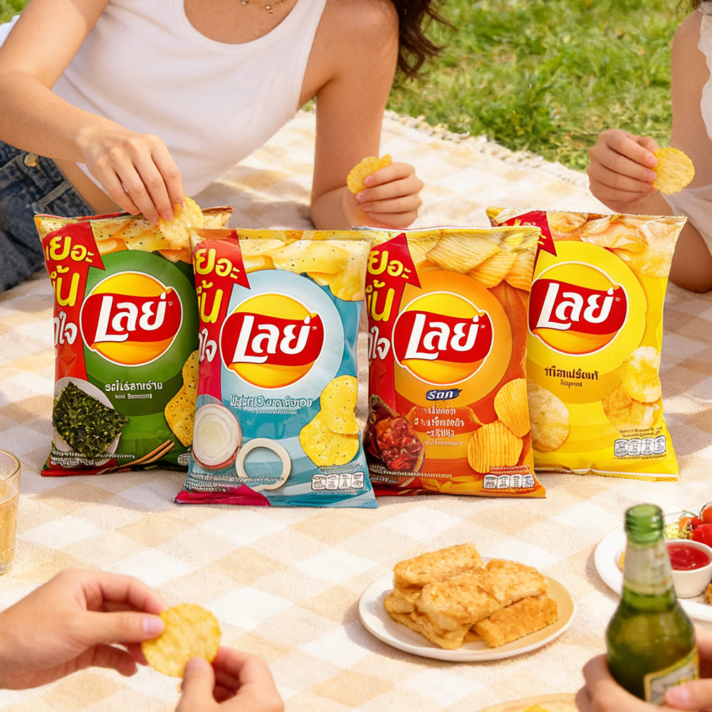 LAY'S乐事薯片64g*2袋 膨化零食酸奶油洋葱海苔味泰国进口