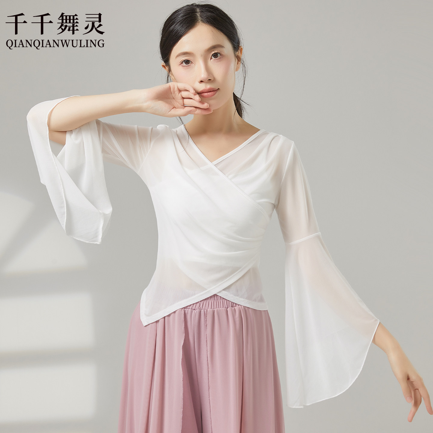 舞蹈服纱衣成人女古典舞现代舞身韵服艺考演出飘逸练功服网纱上衣图片
