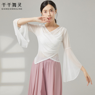 舞蹈服纱衣成人女古典舞现代舞身韵服艺考演出飘逸练功服网纱上衣