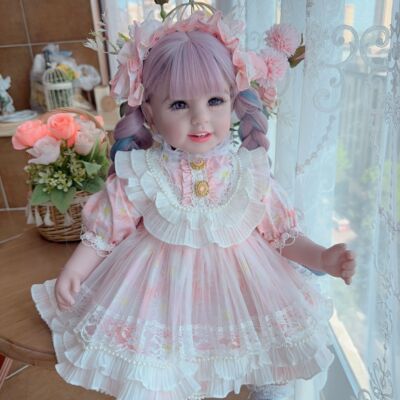 50-55cm娃娃衣服重生娃娃衣服裙子洛丽塔粉色蕾丝花边连衣裙套装