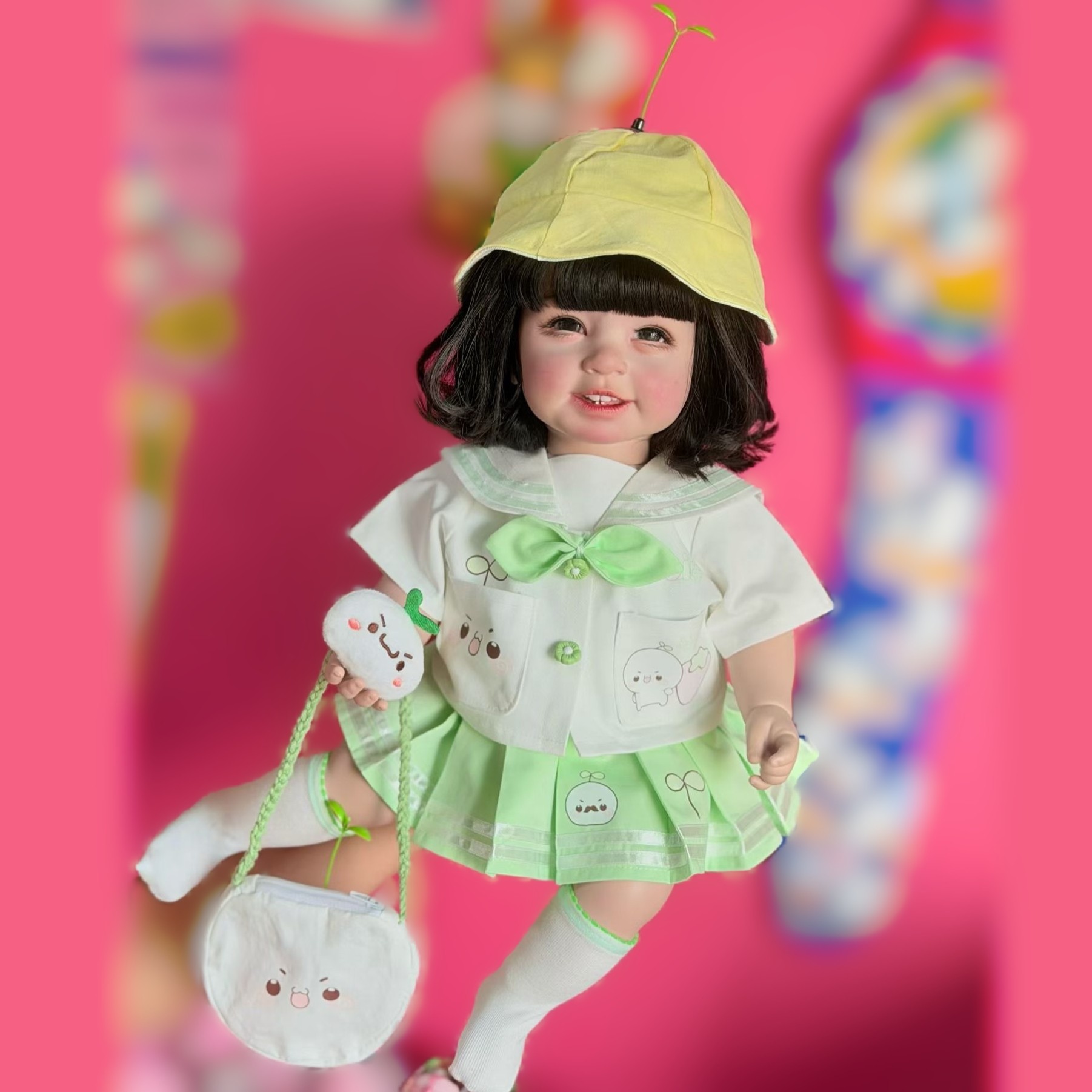 55cm娃娃衣服女孩可爱套装绿色清新JK短裙上衣帽子五件套暹罗订制图片