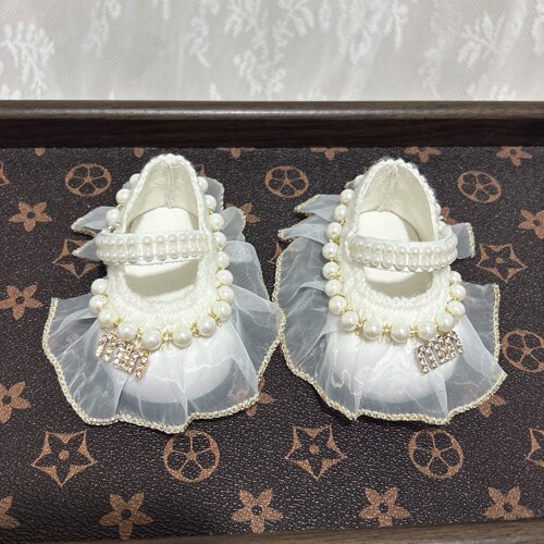 50-55cm重生娃娃鞋子 大娃皮鞋 女孩珍珠花边公主鞋百搭新款