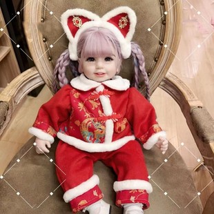 55cm重生娃娃衣服仿真婴儿宝宝上衣裤子春秋两件套装中国红拜年服