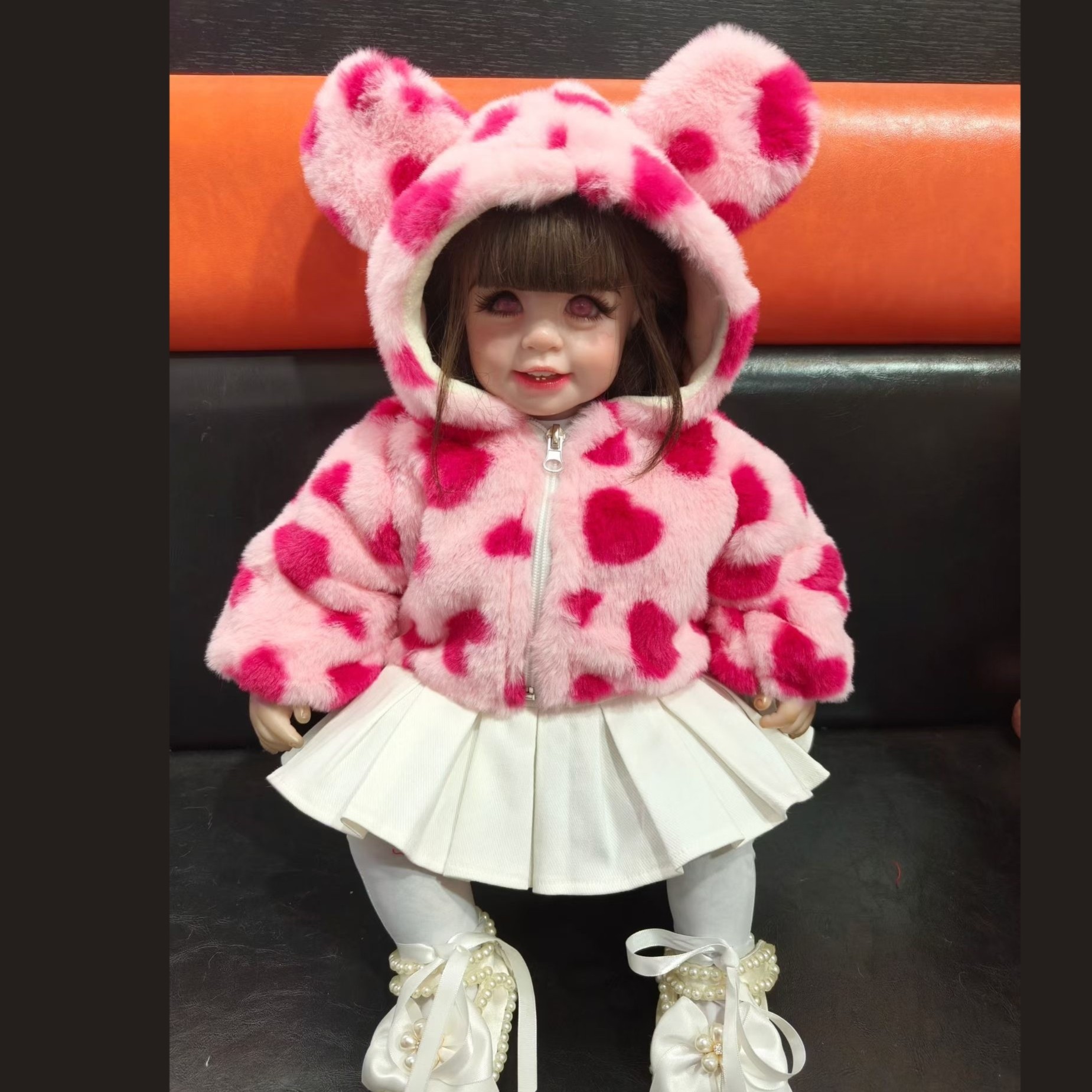 55cm娃娃衣服女孩冬季甜美套装粉色爱心毛毛连帽外套短裙子两件套,玩具/童车/益智/积木/模型,娃娃/配件/着替,淘宝优惠券,粉丝福利购,淘宝优惠卷