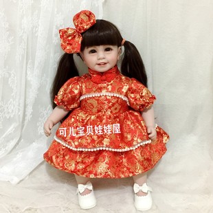 55cm重生娃娃衣服裙子仿真宝宝中国风中式绣花连衣裙拜年服套装新
