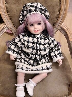 55cm重生娃娃衣服千鸟格子上衣裙子两件套仿真宝宝小香风春秋套装