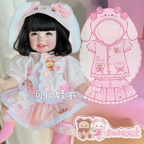 55cm娃娃衣服粉色甜美套装 女孩可爱卡通衬衫裙子三件套暹罗娃衣