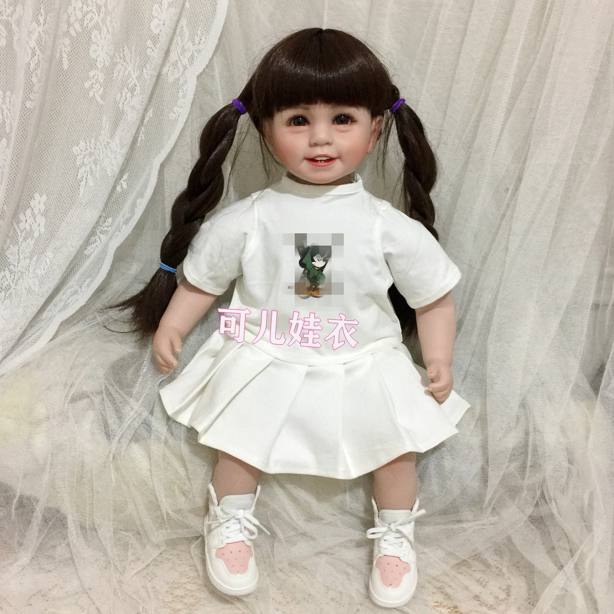 50-55cm重生娃娃衣服春夏款休闲套装短袖T恤百褶裙短裙子两件套新